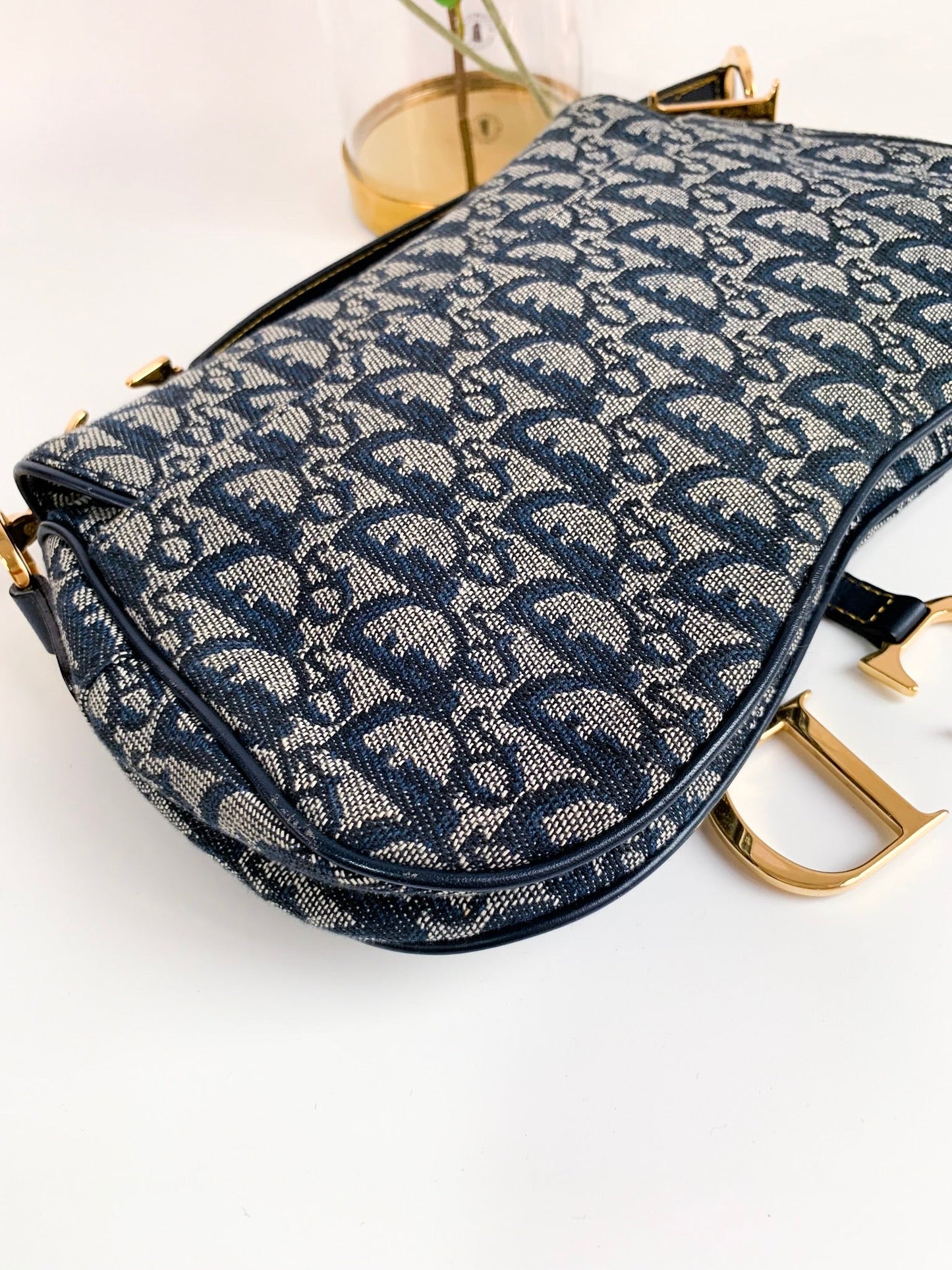 Christian Dior Vintage Oblique Saddle Bag Blue