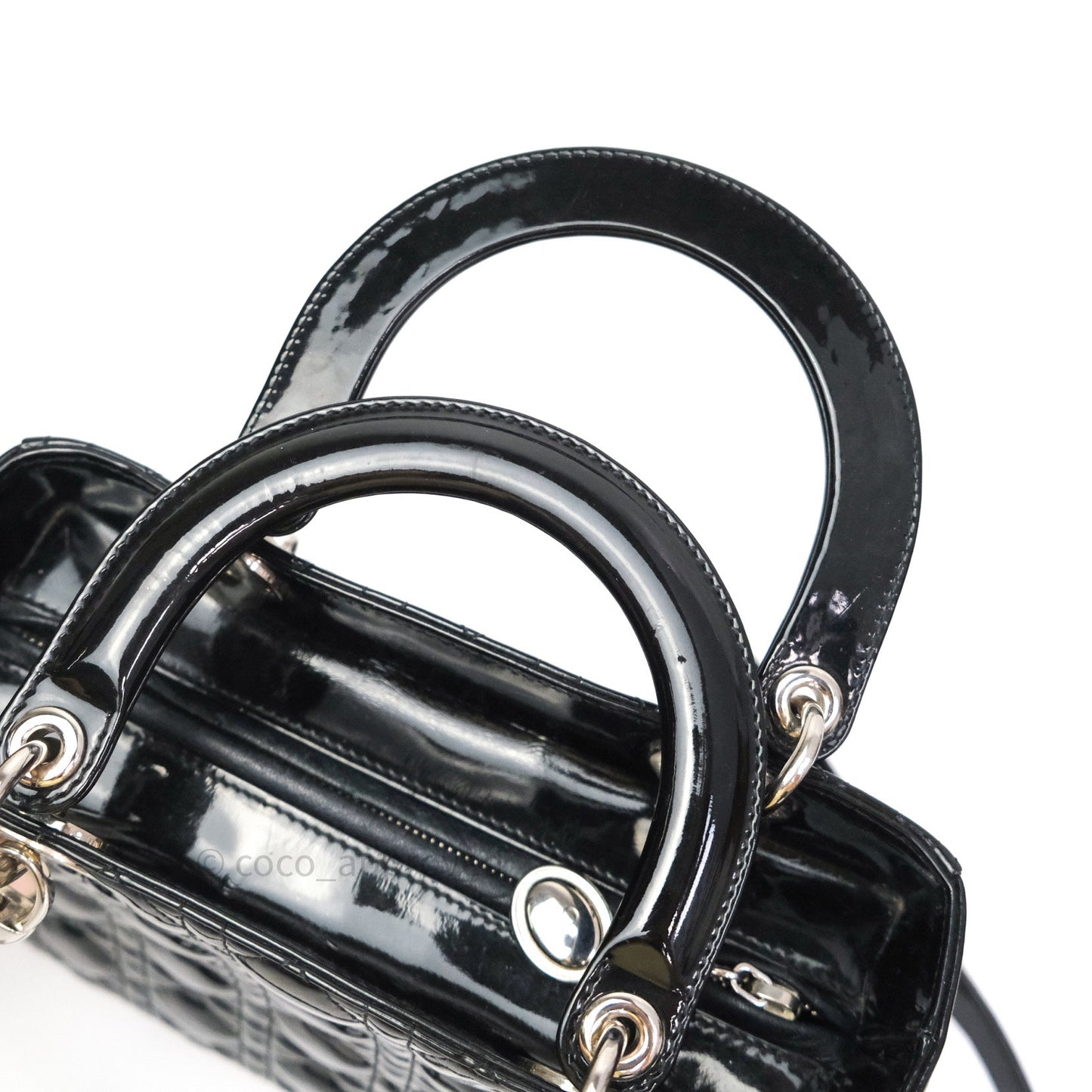 Christian Dior Medium Lady Dior Black Patent Silver Hardware