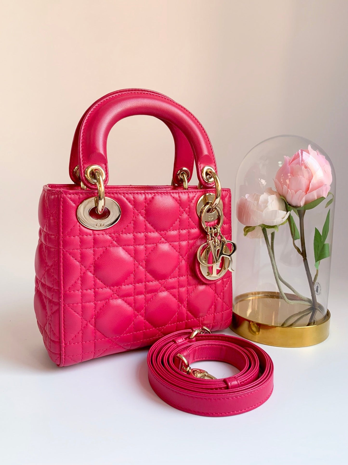 Lady Dior Mini Pink Lambskin Gold Hardware