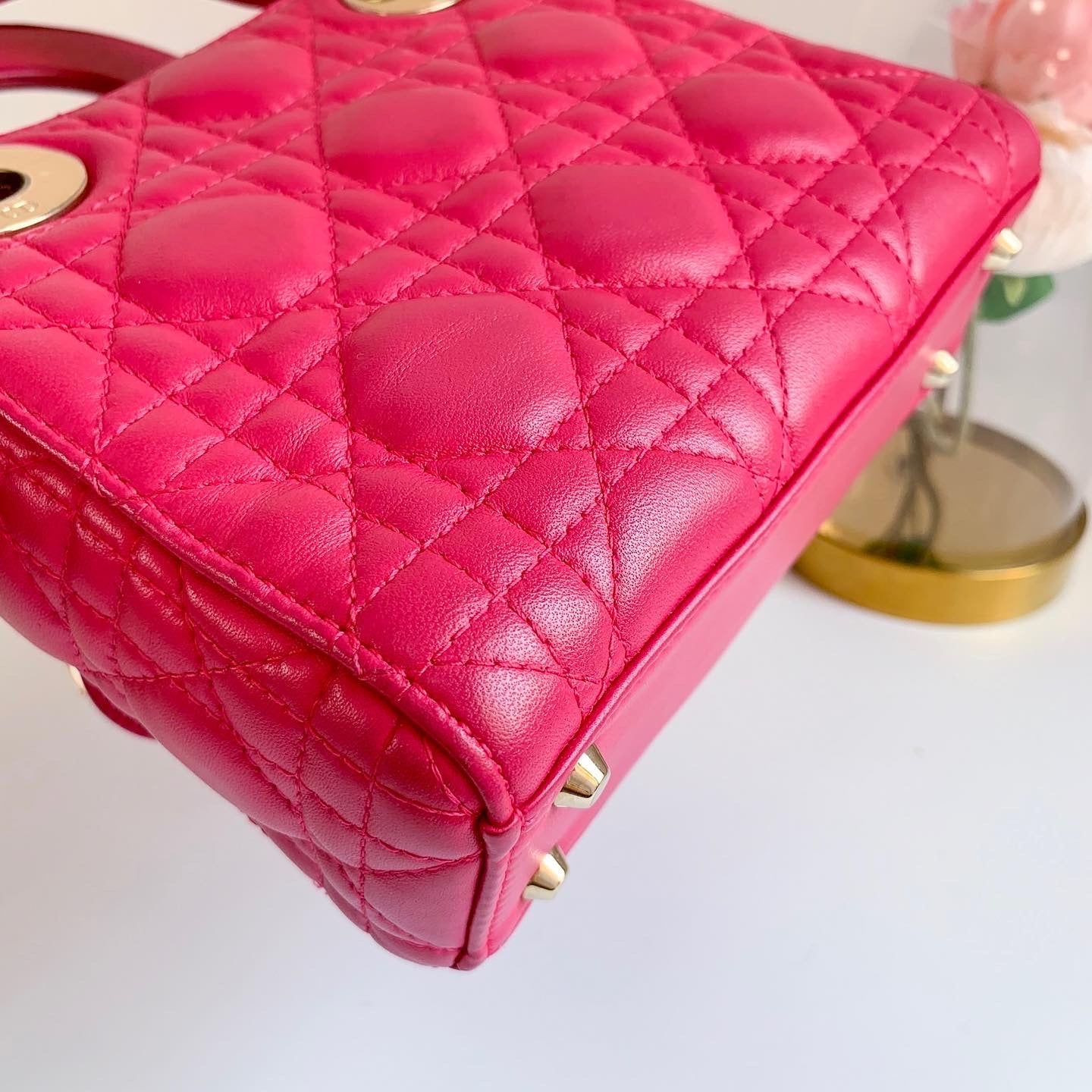 Lady Dior Mini Pink Lambskin Gold Hardware