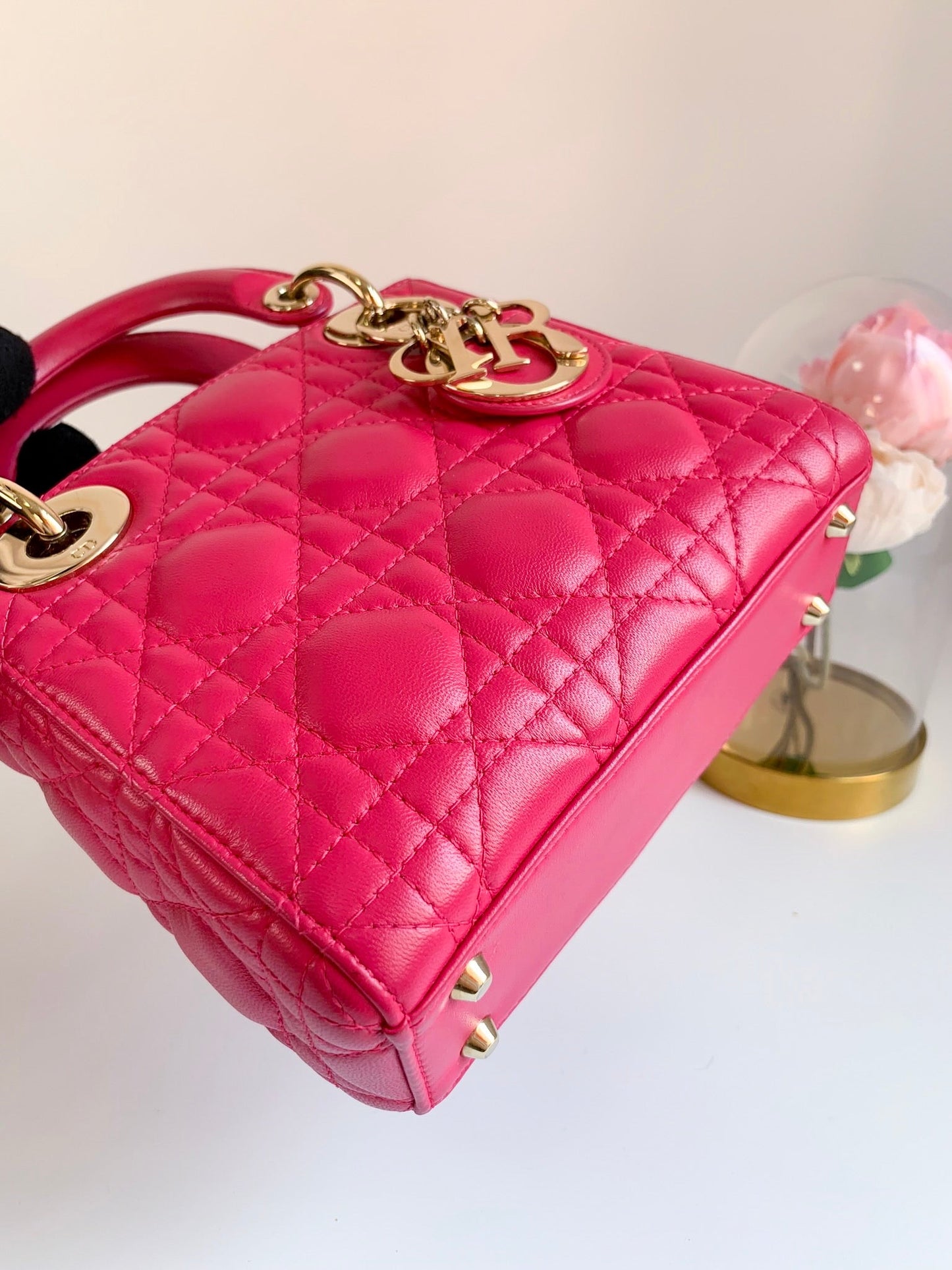 Lady Dior Mini Pink Lambskin Gold Hardware