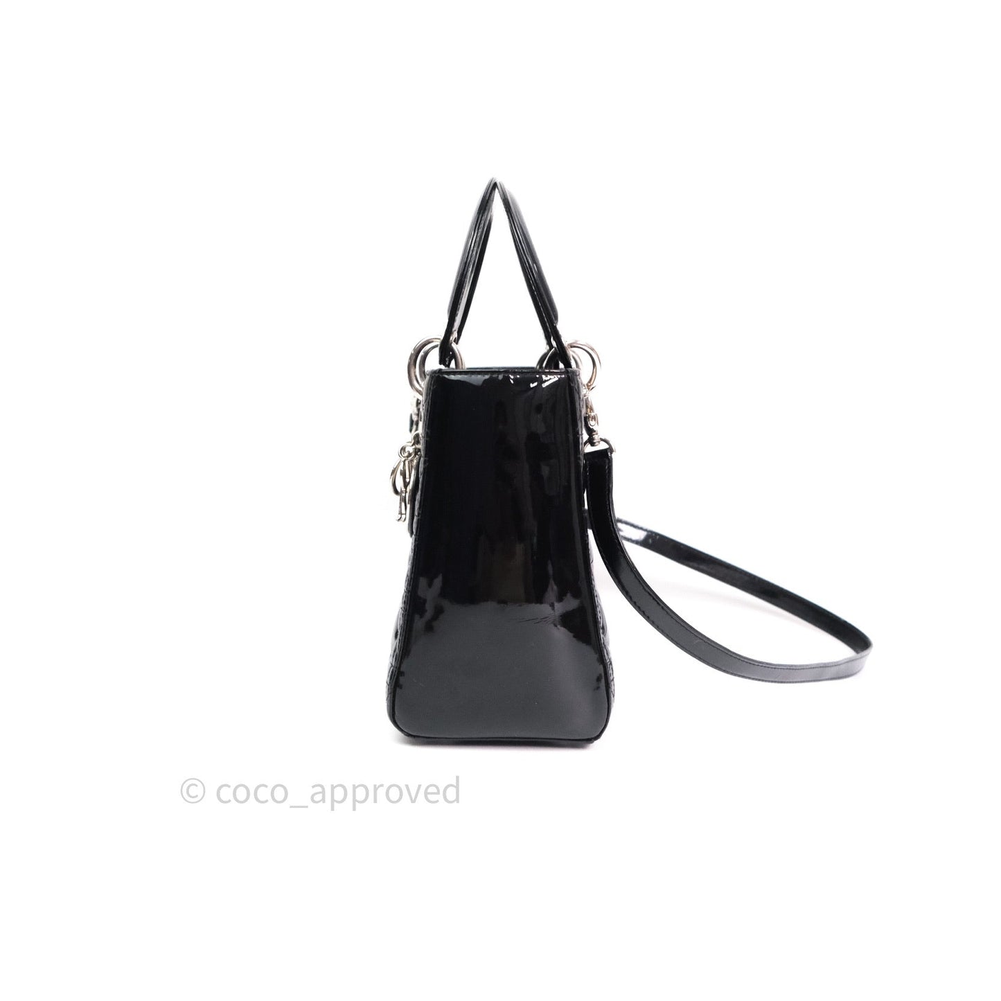 Christian Dior Medium Lady Dior Black Patent Silver Hardware