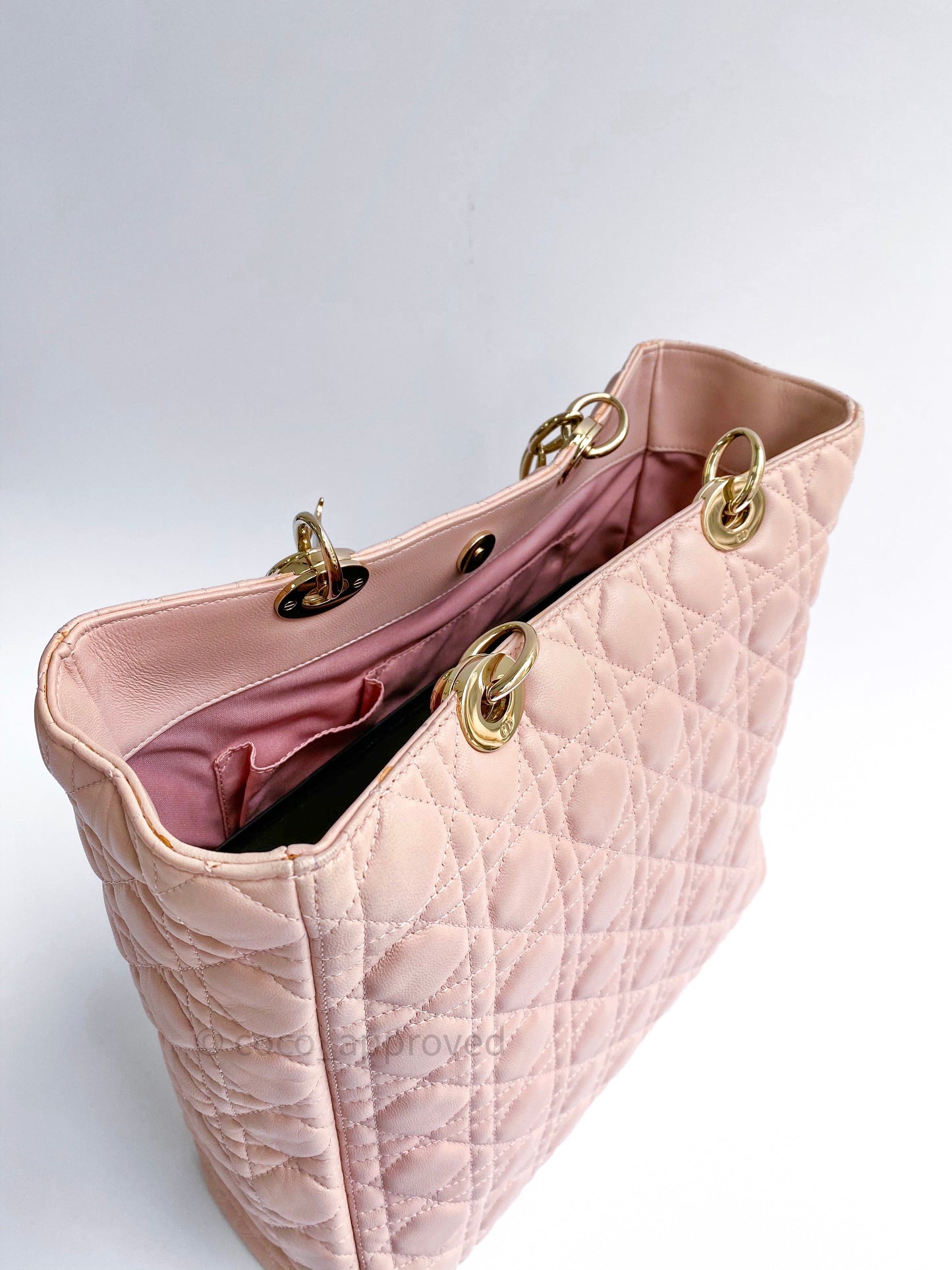 Christian Dior Lambskin Large Lady Dior Tote Bag Blush Pink