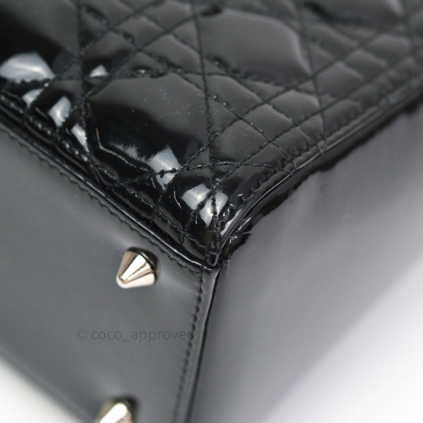 Christian Dior Medium Lady Dior Black Patent Silver Hardware