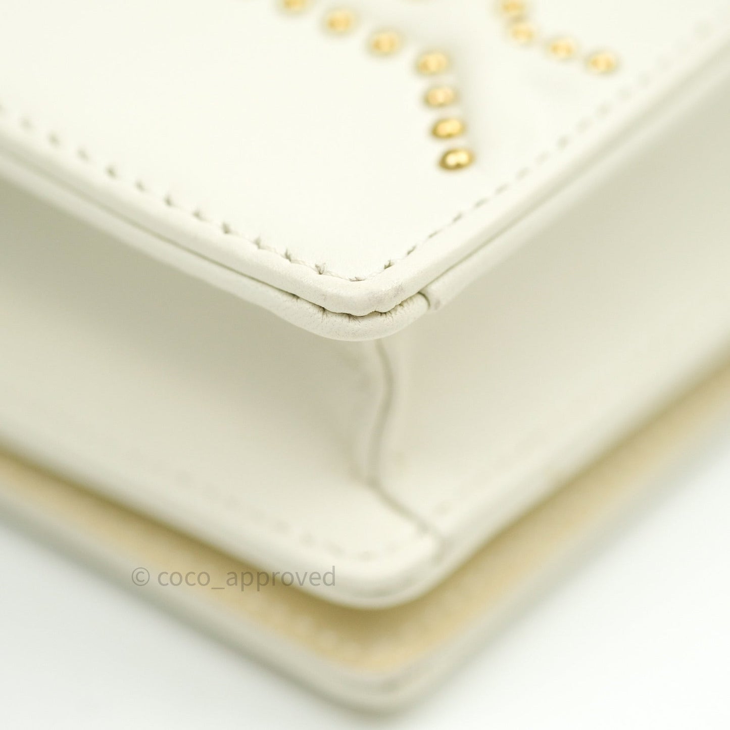 Christian Dior Diorama Wallet on Chain in White Calfskin Studded Gold