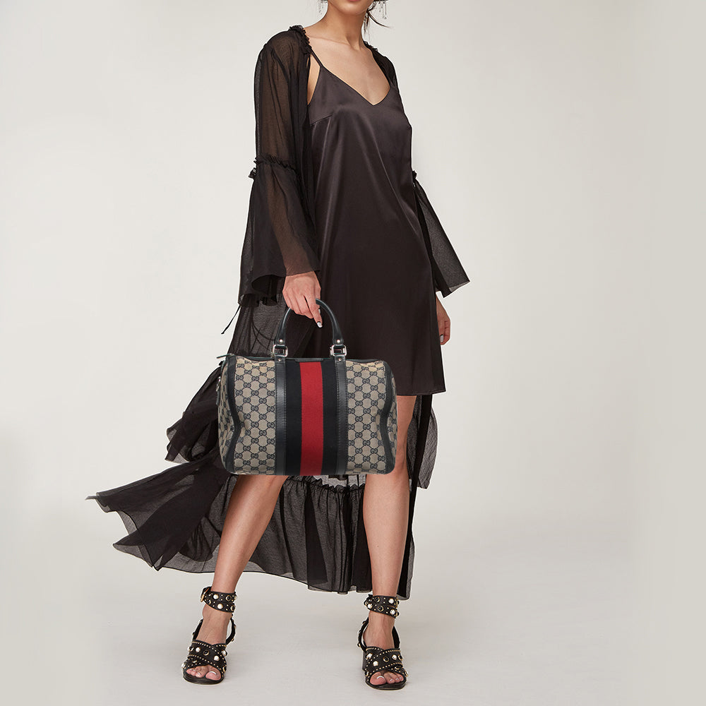 Gucci Beige/Blue GG Canvas Joy Web Boston Bag