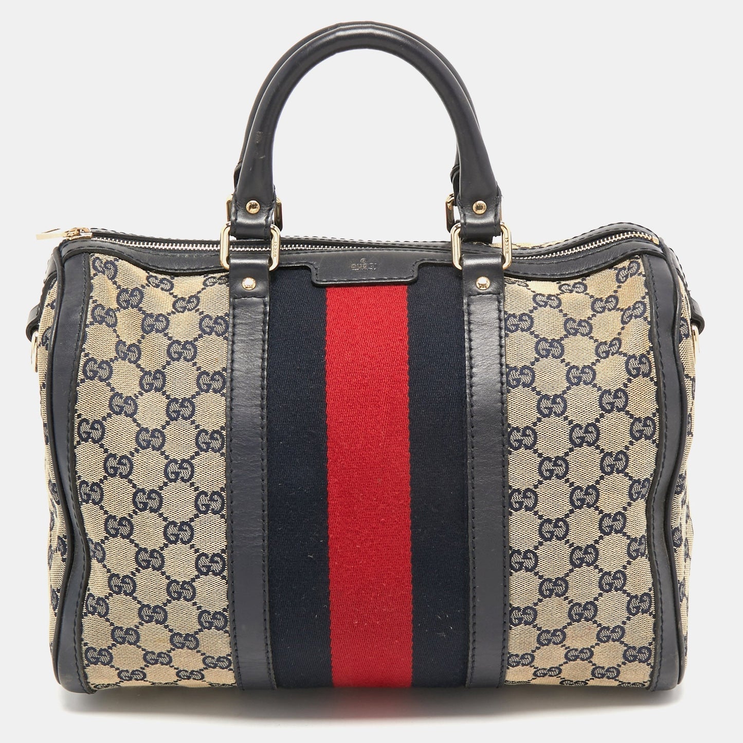 Gucci Beige/Blue GG Canvas Joy Web Boston Bag