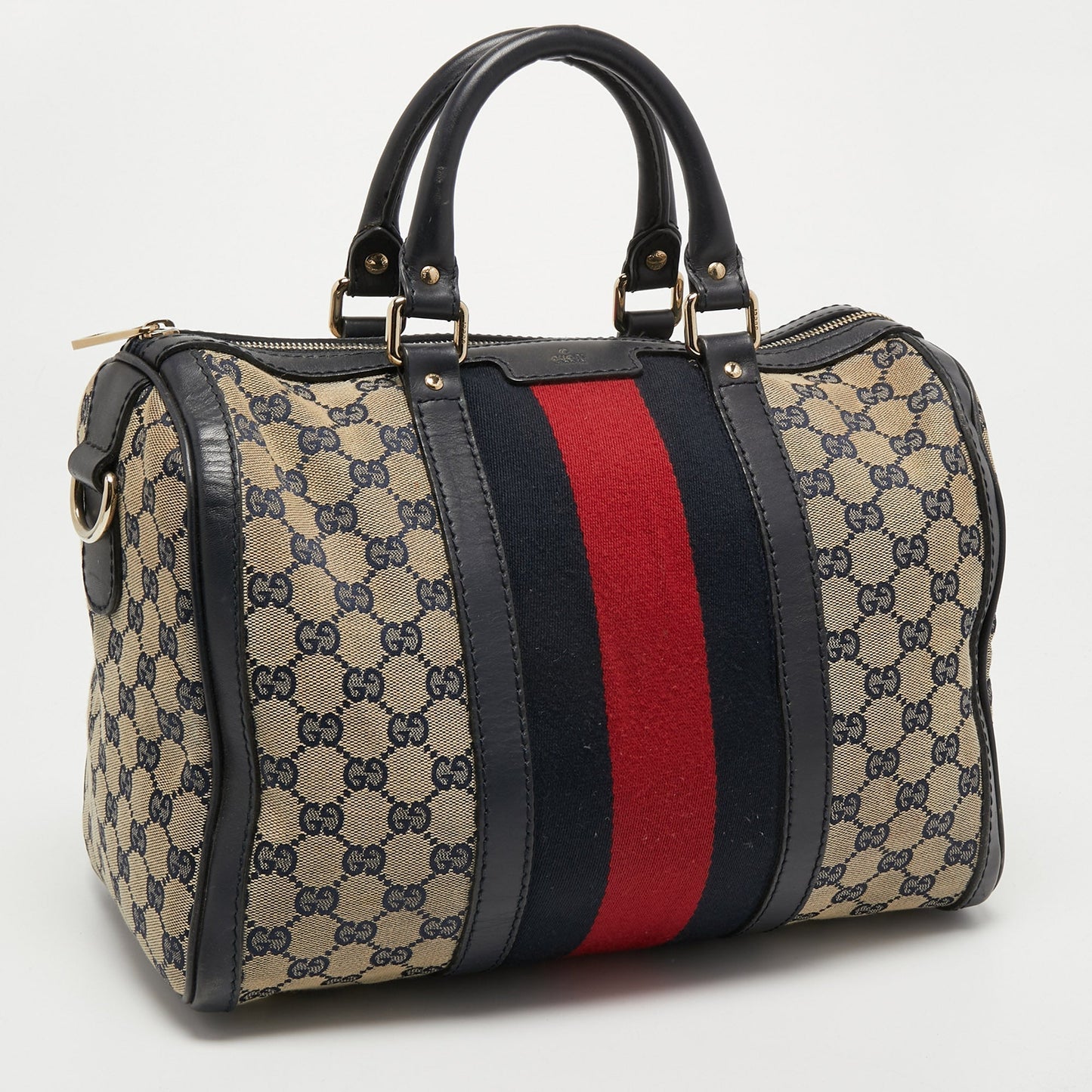 Gucci Beige/Blue GG Canvas Joy Web Boston Bag