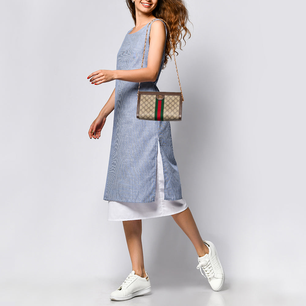 Gucci Beige/Brown GG Supreme Canvas Ophidia Shoulder Bag