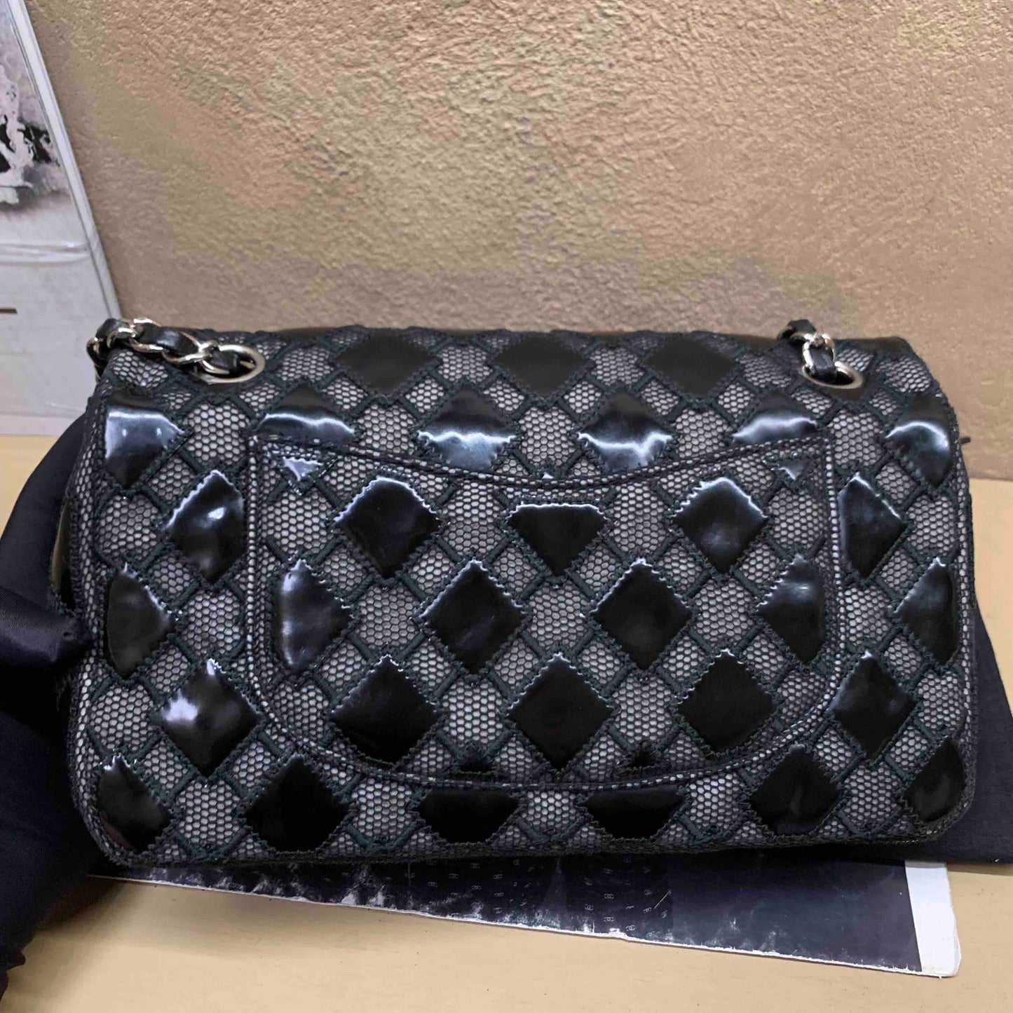 Chanel CF Black Leather Quilted Handbag with Chain Strap Medium Size