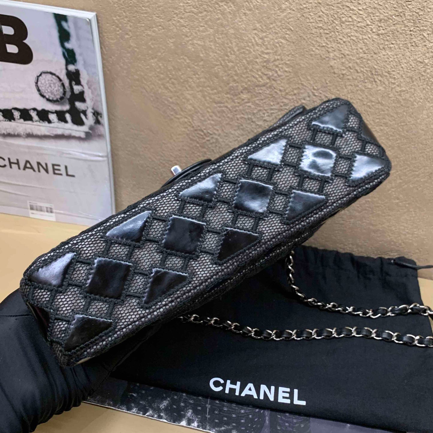 Chanel CF Black Leather Quilted Handbag with Chain Strap Medium Size