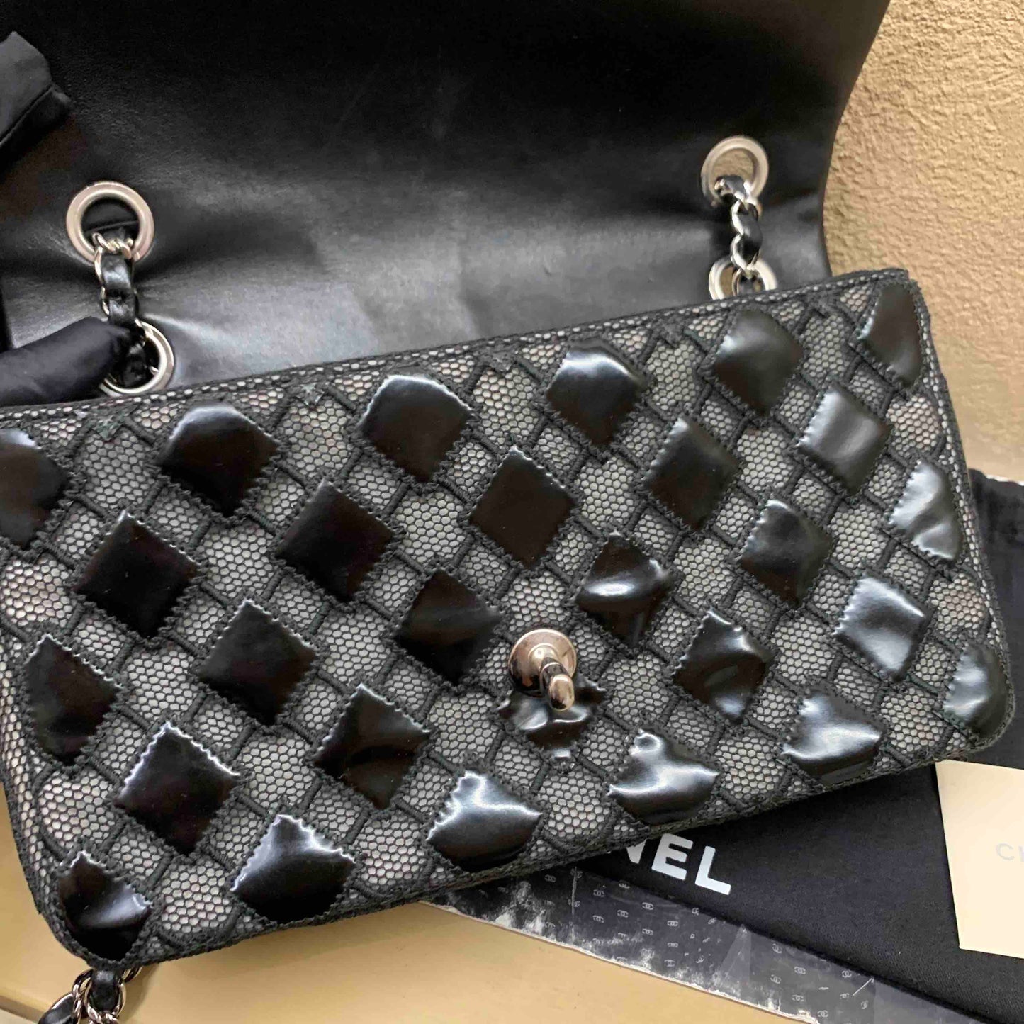 Chanel CF Black Leather Quilted Handbag with Chain Strap Medium Size