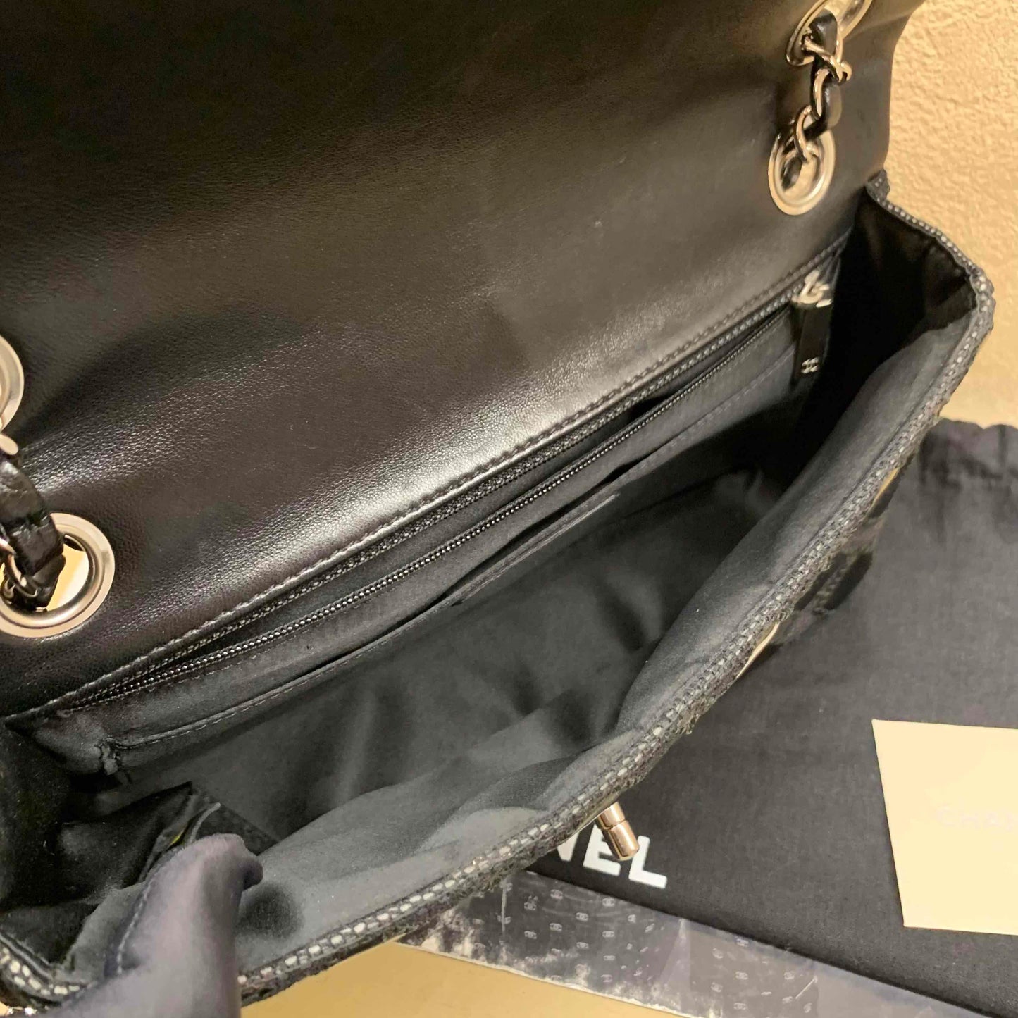 Chanel CF Black Leather Quilted Handbag with Chain Strap Medium Size