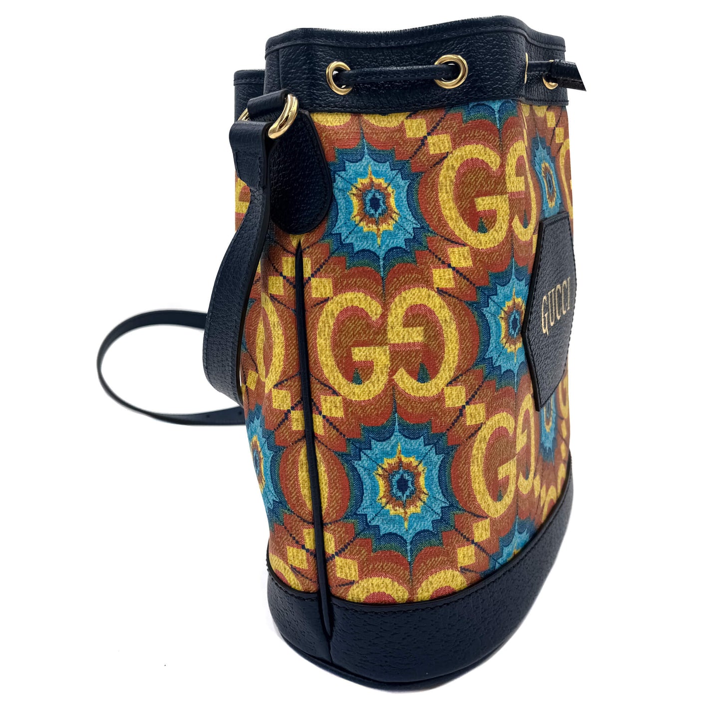 Gucci Kaleidoscope 100 Leather Canvas Bucket Bag