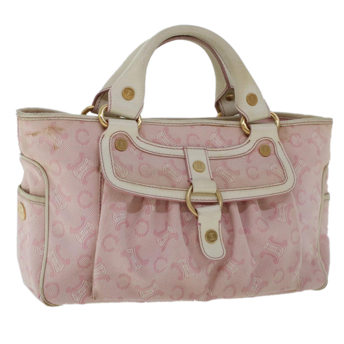Celine C Macadam Canvas Hand Bag Leather Pink yb138