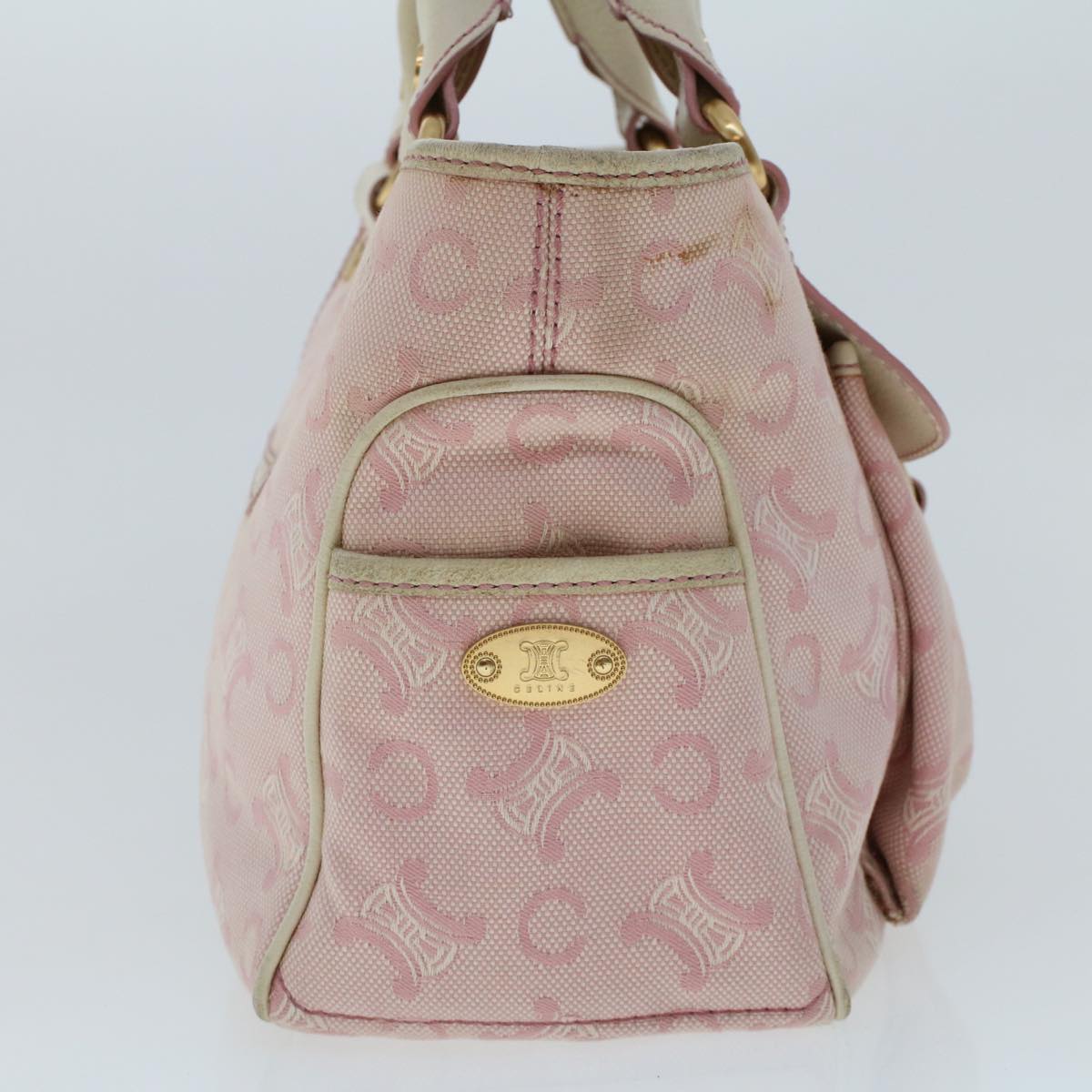 Celine C Macadam Canvas Hand Bag Leather Pink yb138