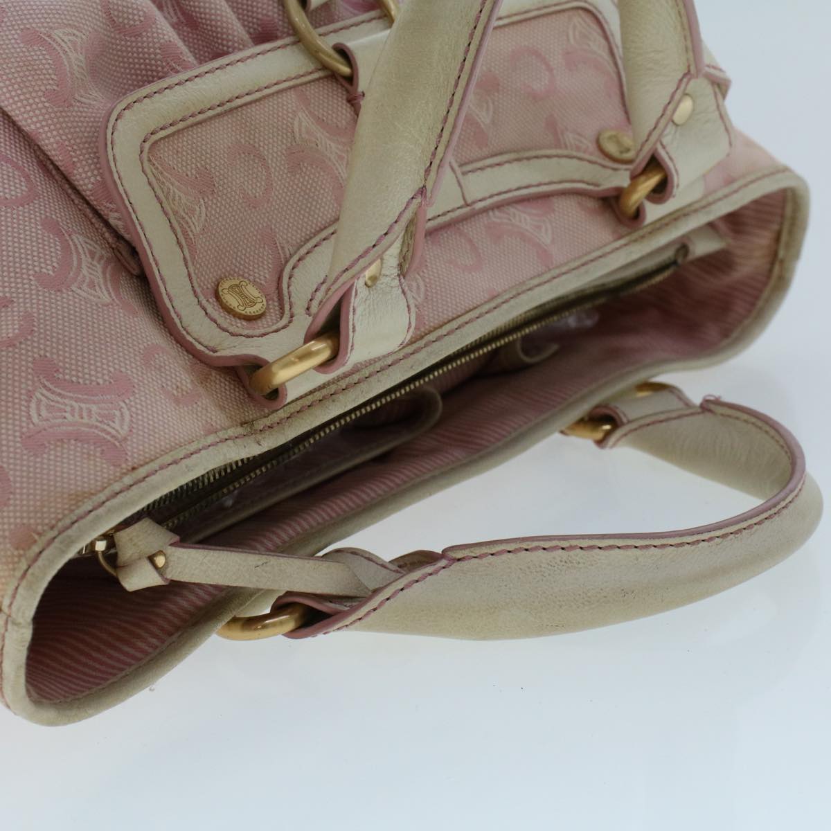 Celine C Macadam Canvas Hand Bag Leather Pink yb138