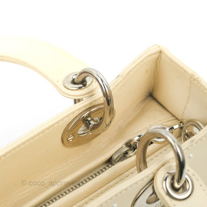 Christian Dior Lady Dior White Studded Light Beige Silver Hardware