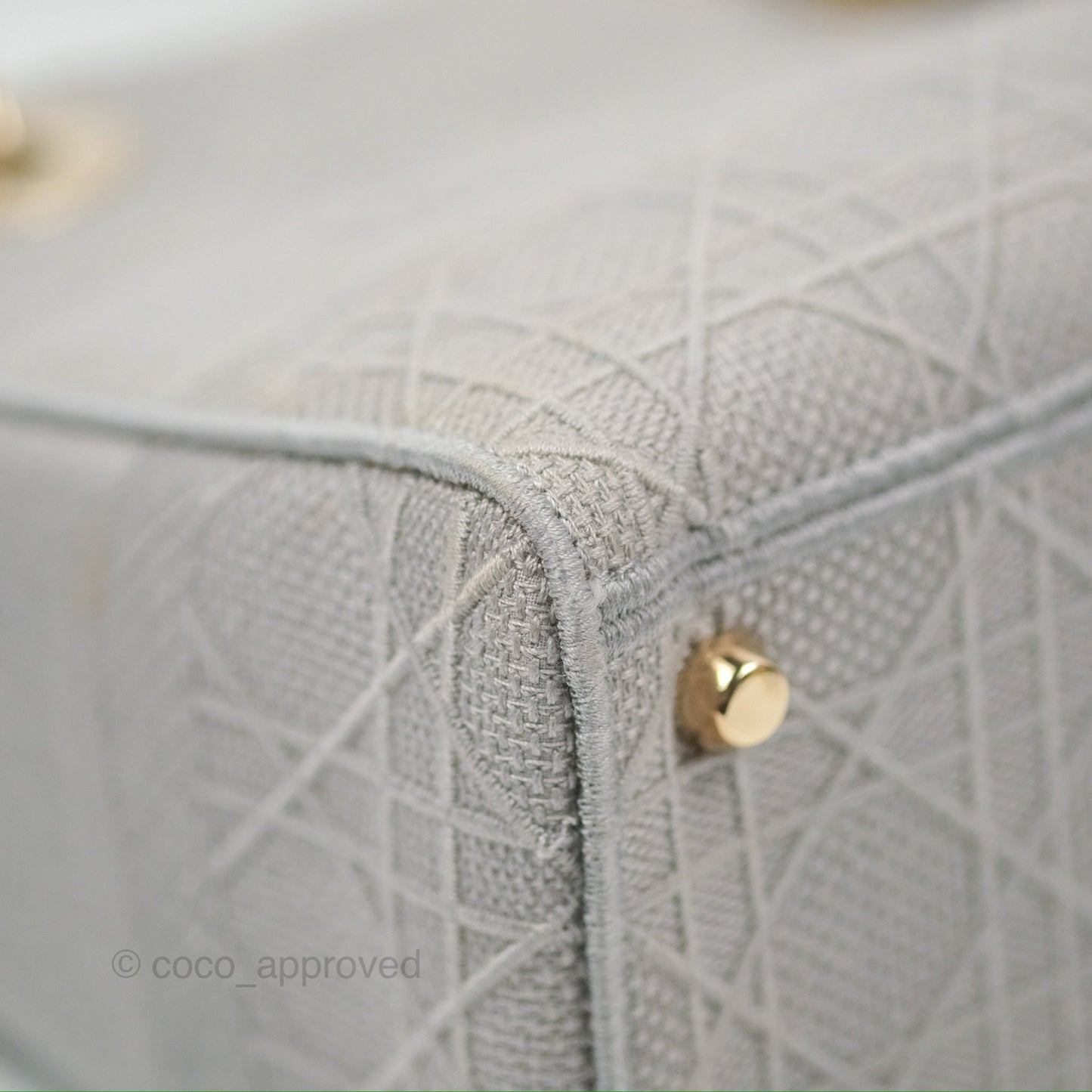 Christian Dior Medium Lady D-Lite Bag Gray Cannage Embroidery Gold Hardware