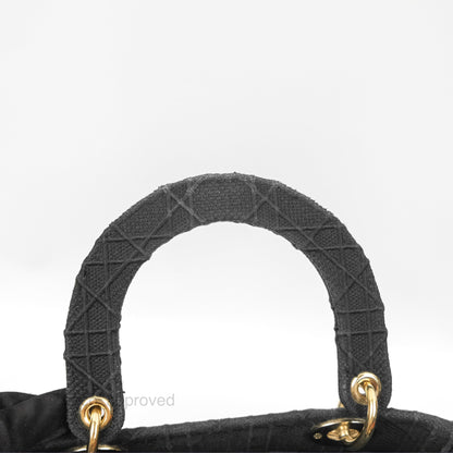 Christian Dior Medium Lady D-Lite Bag Black Cannage Embroidery Gold Hardware