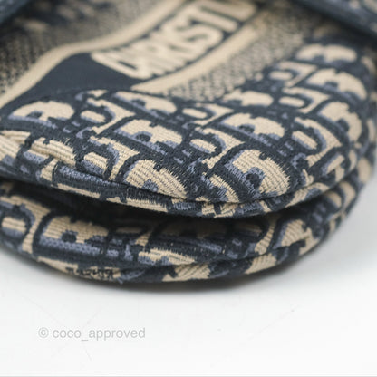 Christian Dior Navy Saddle Bag Dior Oblique Embroidery Gold Hardware