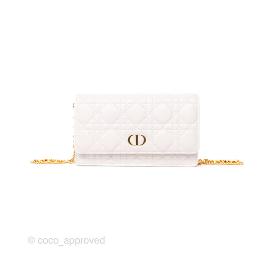 Dior Caro Pouch With Chain Latte Supple Cannage Calfskin