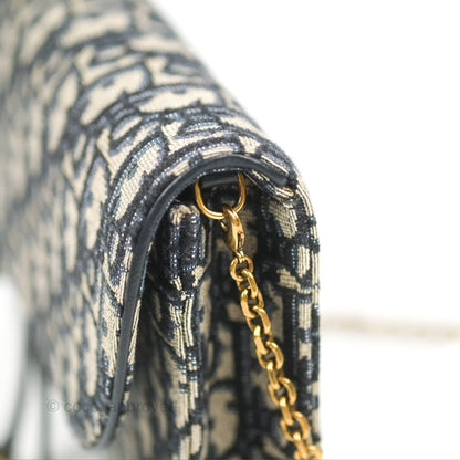 Christian Dior Saddle Chain Pouch Navy Oblique Jacquard