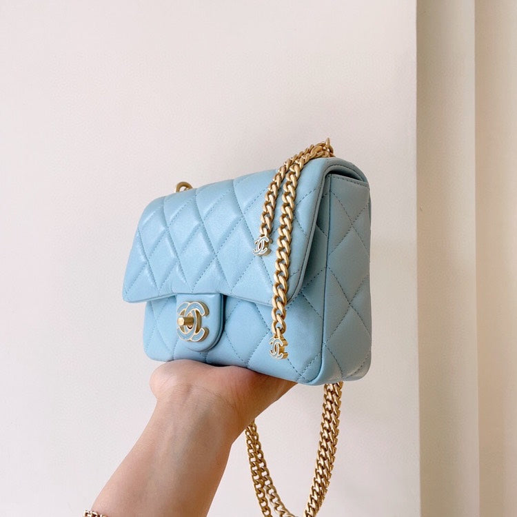 Chanel 2022 Mini Pearl Crush Flap Bag, Blue