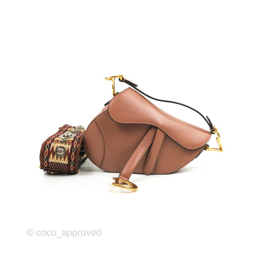 Christian Dior Mini Saddle Bag Rose Taupe Grained Calfskin Gold Hardware