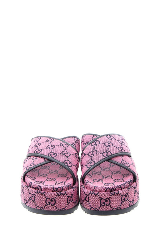 Gucci Pink Canvas GG Cross Strap Sandals SZ 37