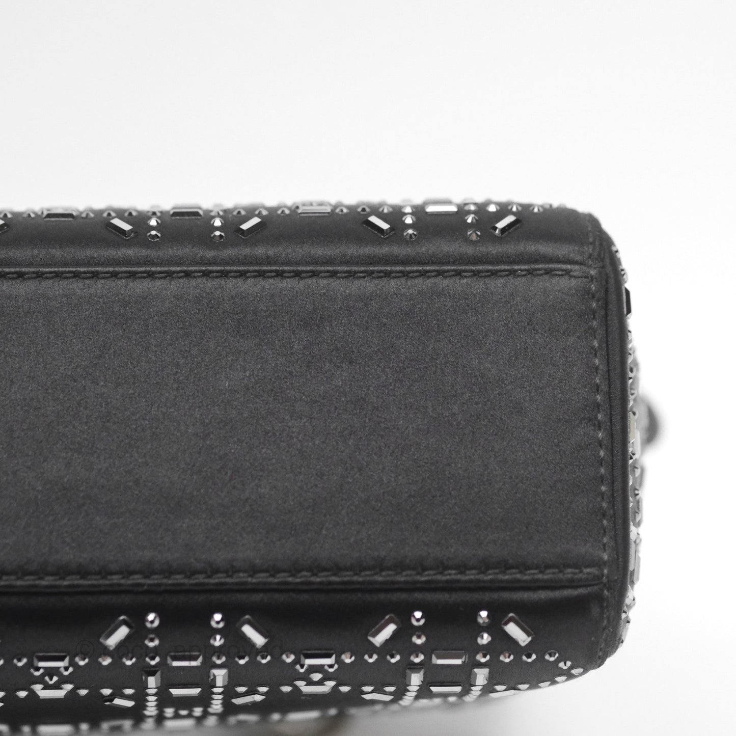 Christian Dior Mini Lady Dior Bag Black Strass Cannage Satin Silver Hardware
