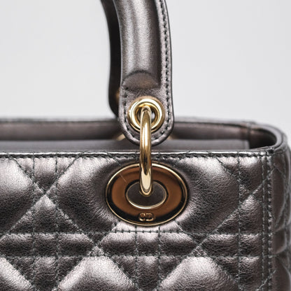 Christian Dior Medium Lady Dior Metallic Dark Grey Lambskin Gold Hardware