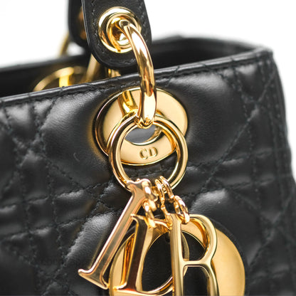 Christian Dior Medium Lady Dior Black Lambskin Gold Hardware