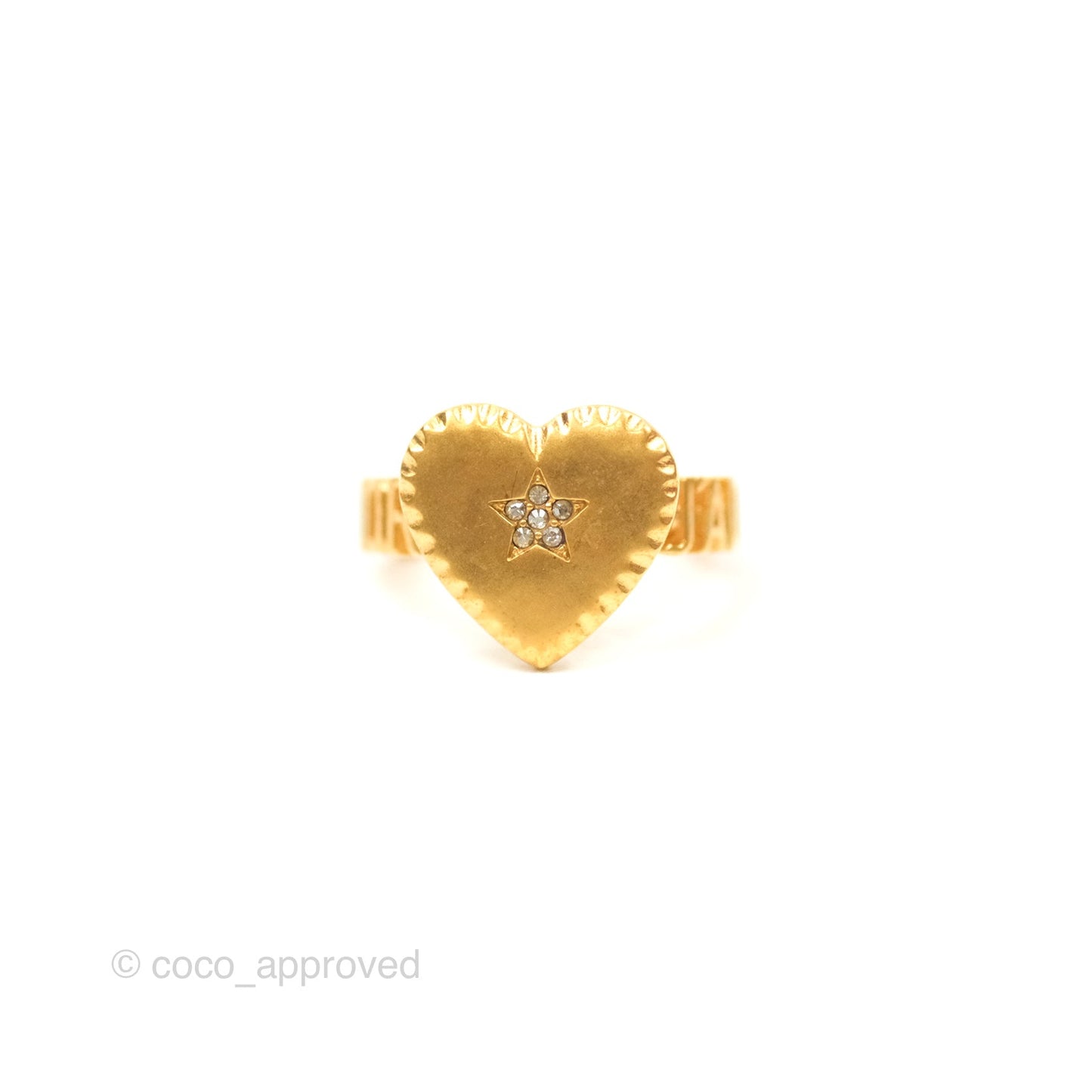 Christian Dior J'adior Crystal Star Heart Ring Matte Gold Tone Size M