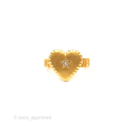 Christian Dior J'adior Crystal Star Heart Ring Matte Gold Tone Size M