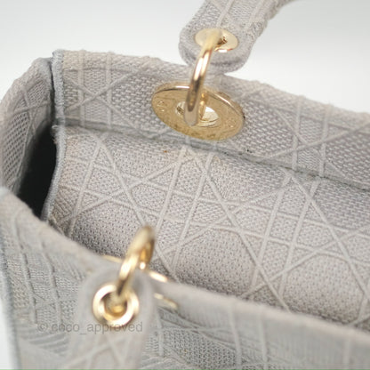 Christian Dior Medium Lady D-Lite Bag Gray Cannage Embroidery Gold Hardware
