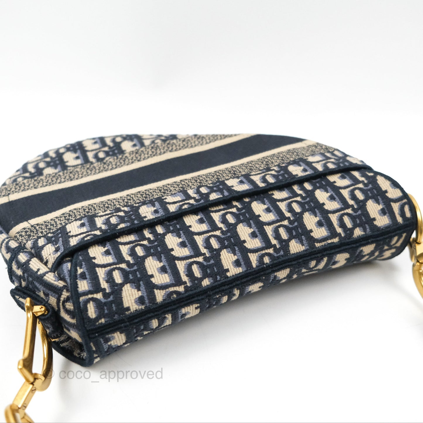 Christian Dior Navy Saddle Bag Dior Oblique Embroidery Gold Hardware