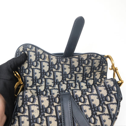 Christian Dior Mini Saddle Bag Blue Oblique Jacquard Gold Hardware