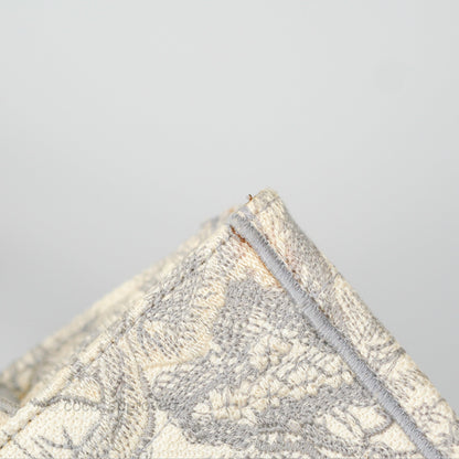 Christian Dior Medium (Old Small) Book Tote Embroidered Toile De Jouy Light Grey Canvas