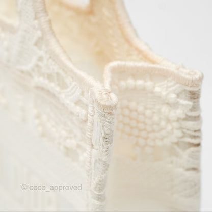 Dior Mini Book Tote Natural Macramé-Effect Embroidery