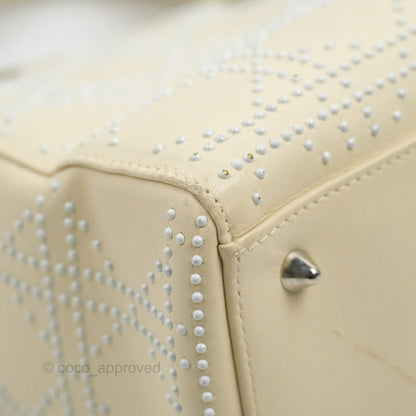 Christian Dior Lady Dior White Studded Light Beige Silver Hardware