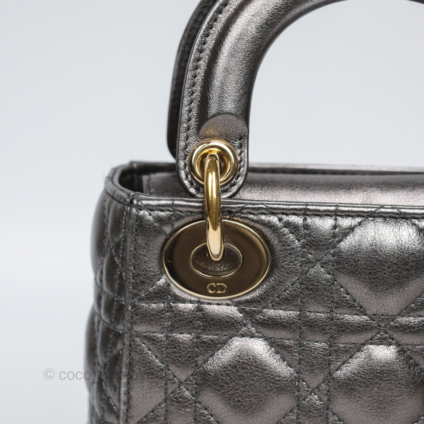 Christian Dior Mini Lady Dior Metallic Dark Grey Lambskin Cannage Gold Hardware