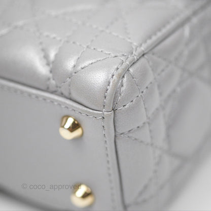 Christian Dior Lambskin Cannage Mini Lady Dior Iridescent Grey Gold Hardware