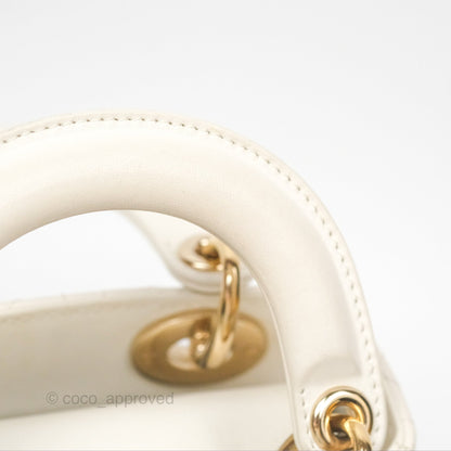 Christian Dior Cannage Mini Lady Dior White Gold Hardware