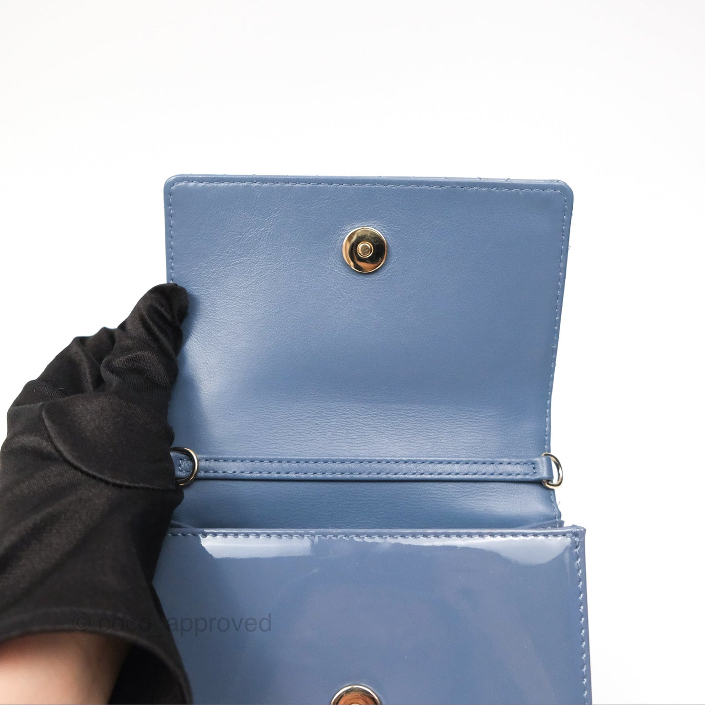 Christian Dior Nano Lady Dior Pouch Cloud Blue Cannage Patent