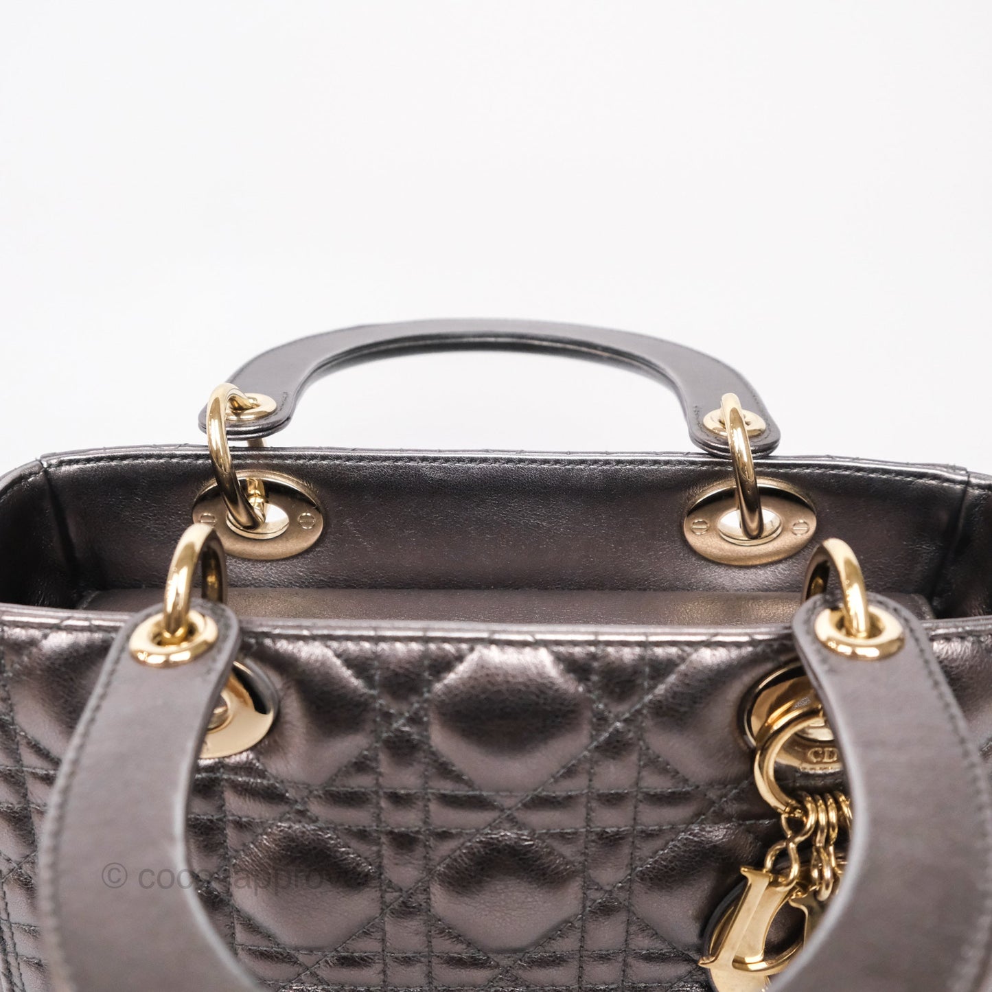 Christian Dior Medium Lady Dior Metallic Dark Grey Lambskin Gold Hardware