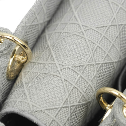 Christian Dior Medium Lady D-Lite Bag Gray Cannage Embroidery Gold Hardware