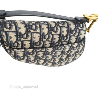 Christian Dior Mini Saddle Bag Blue Oblique Jacquard Gold Hardware