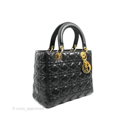Christian Dior Medium Lady Dior Black Lambskin Gold Hardware