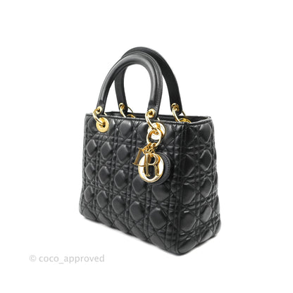 Christian Dior Medium Lady Dior Black Lambskin Gold Hardware